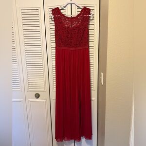 David's Bridal Red V-Neck Maxi Gown
